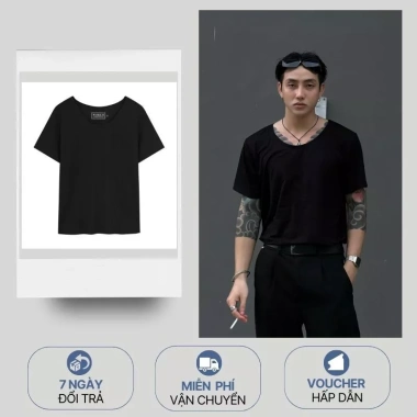Áo thun nam WSS cổ rộng cotton nhẹ, mềm mại co giãn, slim fit - 175k