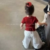 Áo thun ngắn tay bé gái mùa hè phong cách Hàn Quốc, mặt sau rỗng buộc dây, bộ đồ thời trang trẻ em 4