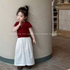 Áo thun ngắn tay bé gái mùa hè phong cách Hàn Quốc, mặt sau rỗng buộc dây, bộ đồ thời trang trẻ em 7