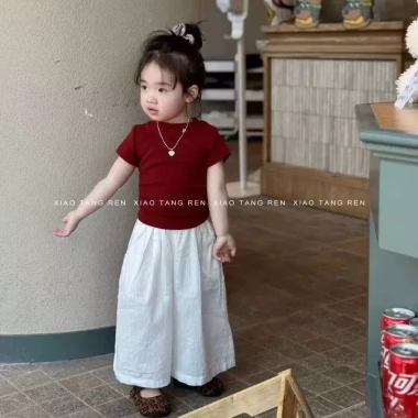 Áo thun ngắn tay bé gái mùa hè phong cách Hàn Quốc, mặt sau rỗng buộc dây, bộ đồ thời trang trẻ em 10