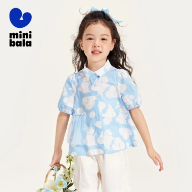 Áo thun ngắn tay cổ búp bê mùa hè bé gái minibala áo sơ mi cha mẹ con giảm giá 2