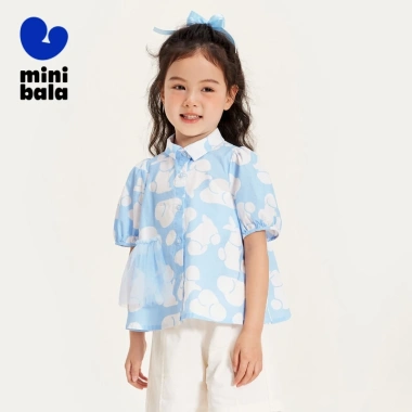 Áo thun ngắn tay cổ búp bê mùa hè bé gái minibala áo sơ mi cha mẹ con giảm giá 3