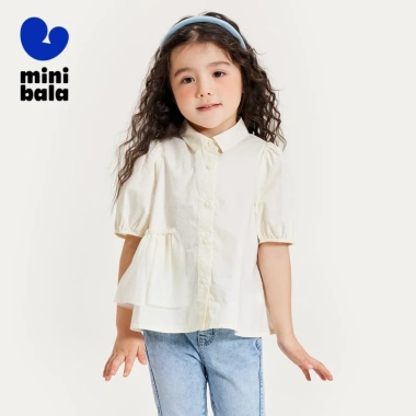 Áo thun ngắn tay cổ búp bê mùa hè bé gái minibala áo sơ mi cha mẹ con giảm giá 7