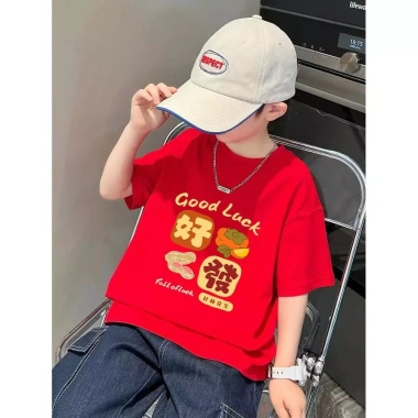 Áo Thun Ngắn Tay Cotton Nguyên Chất In Hình May Mắn Đồ Trẻ Em Chất Lượng Cho Bé Yêu 1-13 Tuổi - Mùa Hè Không Nhăn Thoáng Mát, Giảm Giá Sốc 143.332₫