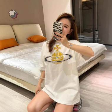 Áo thun ngắn tay in phun nổ Vivienne Westwood Saturn mùa xuân hè unisex tối giản giá 180k