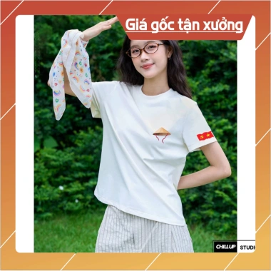 Áo Thun Nữ Baby Tee Ôm Tay Ngắn Cổ Tròn In Nón Lá Cờ Đỏ Thoáng Mát Mềm Mịn 144k