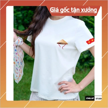 Áo Thun Nữ Baby Tee Ôm Tay Ngắn Cổ Tròn In Nón Lá Cờ Đỏ Thoáng Mát Mềm Mịn 144k