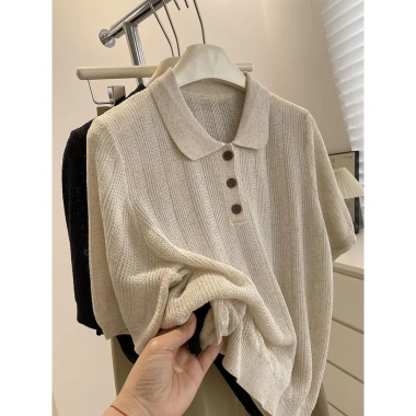 Áo Thun Nữ Cổ Polo Tay Ngắn Lụa Lạnh Cao Cấp, Ôm Sát, Mỏng Nhẹ, Đa Năng Cho Mùa Hè - Giá 173,576₫ 3