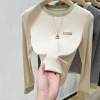 Áo thun nữ cổ tròn mùa thu cotton dài tay, màu tương phản, vừa vặn - Giá ưu đãi 169.200₫