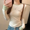Áo thun nữ cổ tròn mùa thu cotton dài tay, màu tương phản, vừa vặn - Giá ưu đãi 169.200₫ 3