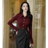 Áo thun nữ công sở dài tay, body ôm co giãn, phom sang trọng, phối chân váy A - 290k 10