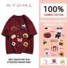 Áo thun nữ form rộng đỏ mận 100% cotton họa tiết bánh hamburger dễ thương RTOML – giá 69.000₫