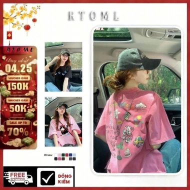 Áo thun nữ form rộng PINK tay lỡ 100% cotton phong cách Hàn Quốc - Unisex, giao hàng 24h, giá chỉ 69k