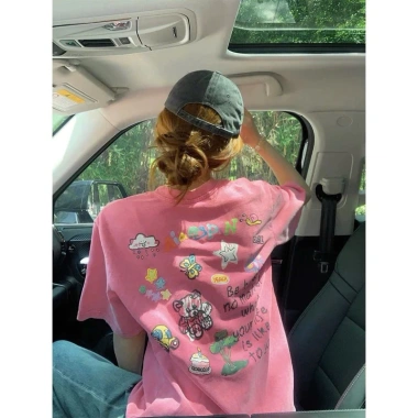 Áo thun nữ form rộng PINK tay lỡ 100% cotton phong cách Hàn Quốc - Unisex, giao hàng 24h, giá chỉ 69k 3