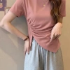 Áo thun nữ vạt chéo rúm xẻ sườn, cộc tay cổ tròn - Siêu đẹp giá 82.800đ