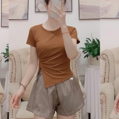 Áo thun nữ vạt chéo rúm xẻ sườn, cộc tay cổ tròn - Siêu đẹp giá 82.800đ 3