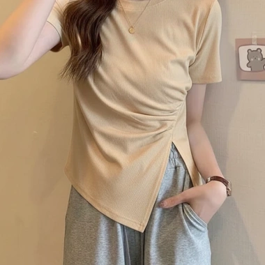 Áo thun nữ vạt chéo rúm xẻ sườn, cộc tay cổ tròn - Siêu đẹp giá 82.800đ 4
