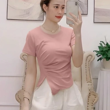 Áo thun nữ vạt chéo rúm xẻ sườn, cộc tay cổ tròn - Siêu đẹp giá 82.800đ 5