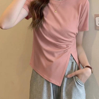 Áo thun nữ vạt chéo rúm xẻ sườn, cộc tay cổ tròn - Siêu đẹp giá 82.800đ 6
