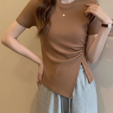 Áo thun nữ vạt chéo rúm xẻ sườn, cộc tay cổ tròn - Siêu đẹp giá 82.800đ 7