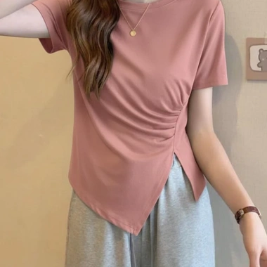 Áo thun nữ vạt chéo rúm xẻ sườn, cộc tay cổ tròn - Siêu đẹp giá 82.800đ 8