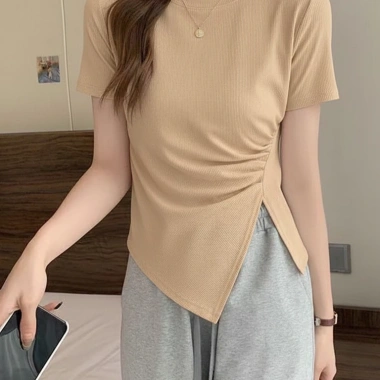 Áo thun nữ vạt chéo rúm xẻ sườn, cộc tay cổ tròn - Siêu đẹp giá 82.800đ 9
