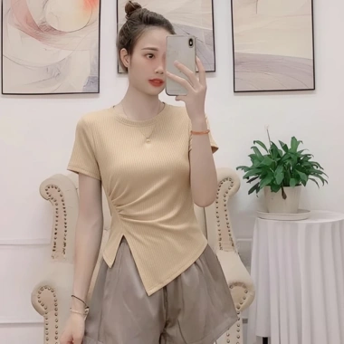 Áo thun nữ vạt chéo rúm xẻ sườn, cộc tay cổ tròn - Siêu đẹp giá 82.800đ 10