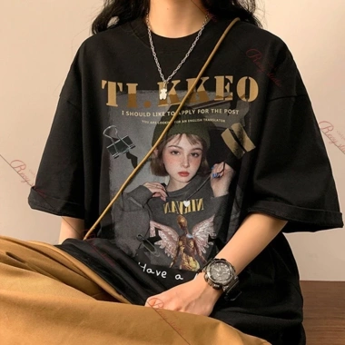 Áo Thun Oversize Nữ Tay Ngắn Retro Mỹ Cao Cấp - Mềm Mại, Form Rộng Rãi - Thương Hiệu RTOML, Giá 69.000₫