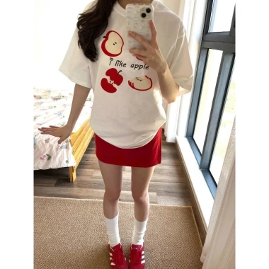 Áo thun phông cộc tay dài rộng, in họa tiết, cotton thoáng mát mùa hè, 119.000₫ KHOSI SP329