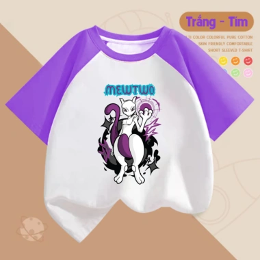 Áo thun Pokemon Mewtwo cộc tay bé trai & bé gái - Nhiều màu 15-60kg, giảm còn 90.000đ