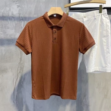 Áo Thun Polo Dệt Kim Tay Ngắn Dáng Rộng Kẻ Sọc Hàn Quốc - Giá 361.800đ cho Nam