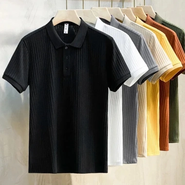 Áo Thun Polo Dệt Kim Tay Ngắn Dáng Rộng Kẻ Sọc Hàn Quốc - Giá 361.800đ cho Nam