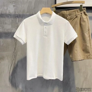 Áo Thun Polo Dệt Kim Tay Ngắn Dáng Rộng Kẻ Sọc Hàn Quốc - Giá 361.800đ cho Nam