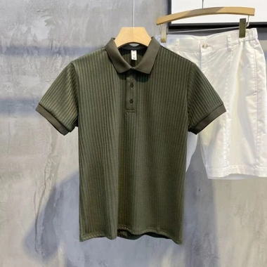 Áo Thun Polo Dệt Kim Tay Ngắn Dáng Rộng Kẻ Sọc Hàn Quốc - Giá 361.800đ cho Nam
