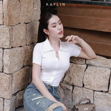 Áo thun POLO Kaylin phối khóa kéo, vải thun co giãn, thanh lịch, giá 280.000 2
