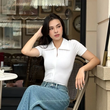 Áo thun POLO Kaylin phối khóa kéo, vải thun co giãn, thanh lịch, giá 280.000 3