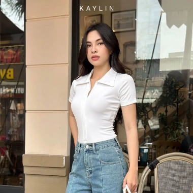 Áo thun POLO Kaylin phối khóa kéo, vải thun co giãn, thanh lịch, giá 280.000 5