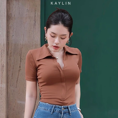 Áo thun POLO Kaylin phối khóa kéo, vải thun co giãn, thanh lịch, giá 280.000 7