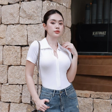Áo thun POLO Kaylin phối khóa kéo, vải thun co giãn, thanh lịch, giá 280.000 9