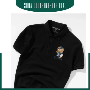 Áo Thun Polo Nam Cổ Bẻ Vải Cá Sấu - Hình In Sắc Nét Gấu Happier 190k SoHa Clothing
