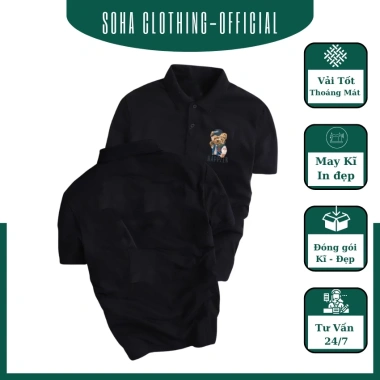 Áo Thun Polo Nam Cổ Bẻ Vải Cá Sấu - Hình In Sắc Nét Gấu Happier 190k SoHa Clothing 3 Áo Thun Polo Nam Cổ Bẻ Vải Cá Sấu - Hình In Sắc Nét Gấu Happier 190k SoHa Clothing 3