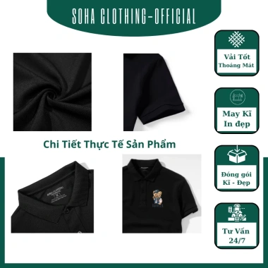 Áo Thun Polo Nam Cổ Bẻ Vải Cá Sấu - Hình In Sắc Nét Gấu Happier 190k SoHa Clothing
