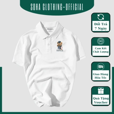 Áo Thun Polo Nam Cổ Bẻ Vải Cá Sấu - Hình In Sắc Nét Gấu Happier 190k SoHa Clothing