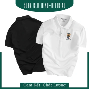 Áo Thun Polo Nam Cổ Bẻ Vải Cá Sấu - Hình In Sắc Nét Gấu Happier 190k SoHa Clothing