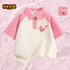 Áo thun polo thời trang bé gái ngắn tay mềm mại, in hình trái tim tình yêu Unisex - 162.000₫