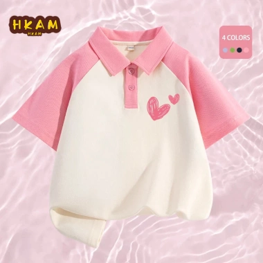 Áo thun polo thời trang bé gái ngắn tay mềm mại, in hình trái tim tình yêu Unisex - 162.000₫