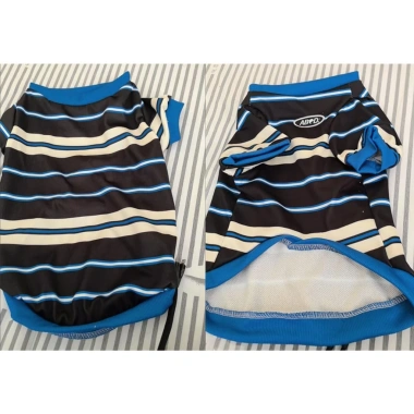 Áo thun polyester cho mèo chó 2-15kg, thoáng khí, giảm rụng lông, sọc xanh mát mẻ