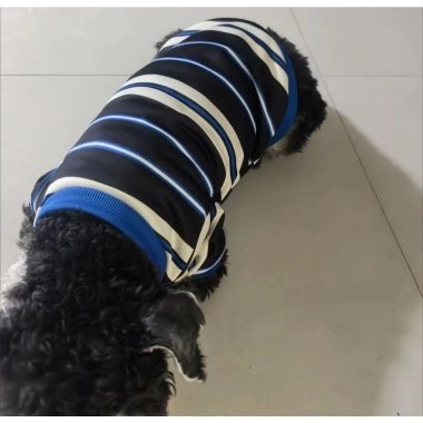 Áo thun polyester cho mèo chó 2-15kg, thoáng khí, giảm rụng lông, sọc xanh mát mẻ