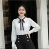 Áo thun sơ mi nữ lụa trắng dài tay cổ tròn phối ren siêu xinh - Giá ưu đãi 145k, phong cách thanh lịch