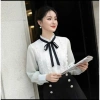 Áo thun sơ mi nữ lụa trắng dài tay cổ tròn phối ren siêu xinh - Giá ưu đãi 145k, phong cách thanh lịch 2